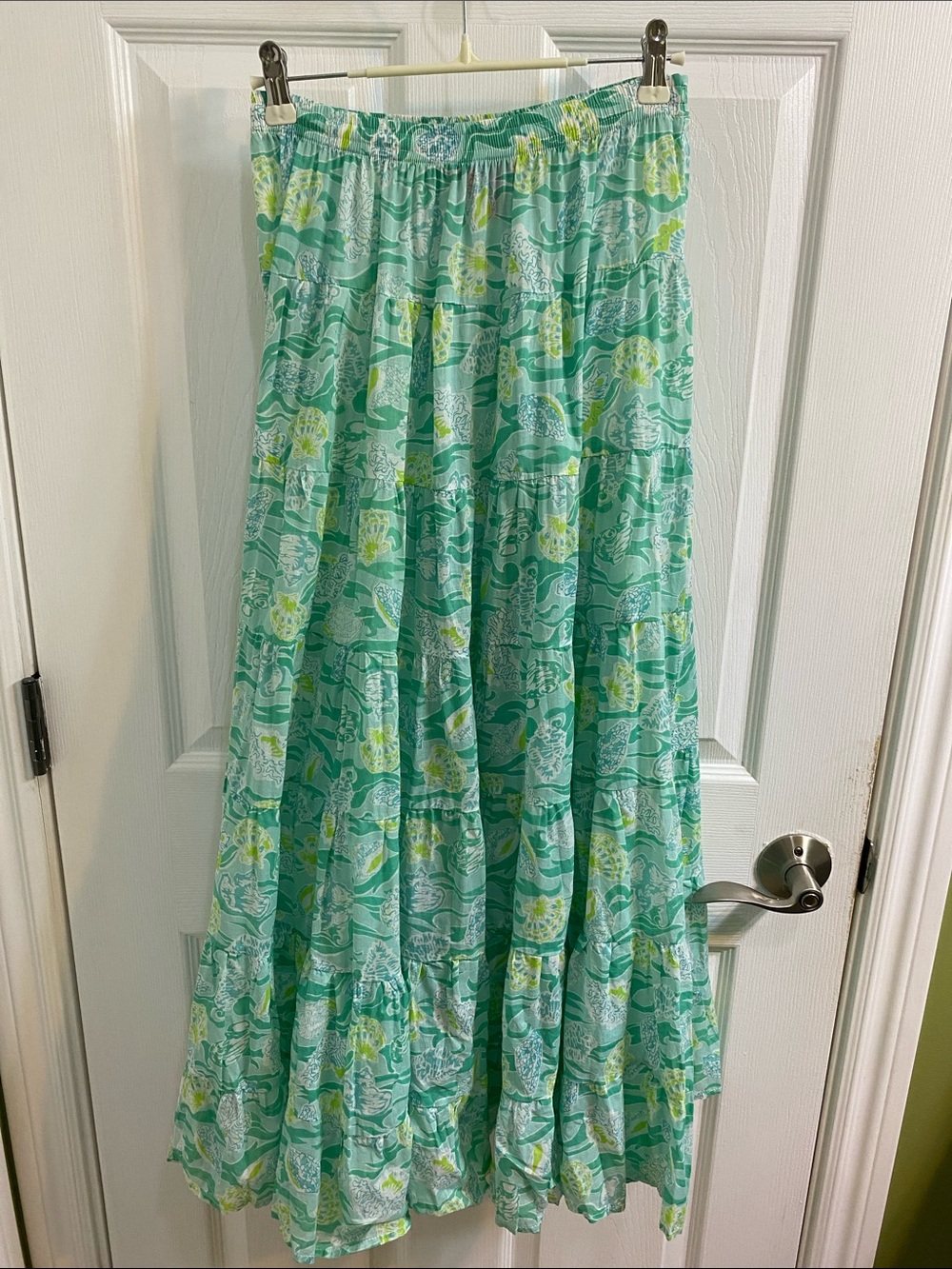 Key West Turquoise Sea Shell Mermaid Core Flouncy Maxi Skirt Women Small Medium